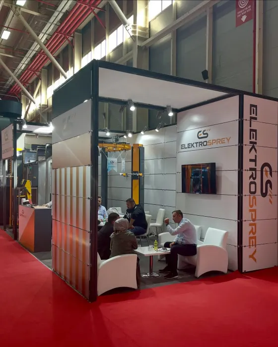Elektrosprey fuar standı — toz boya fırını ve kabin