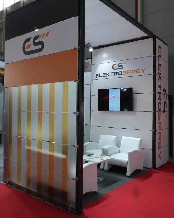 Elektrosprey fuar standı — toz boya fırını ve kabin